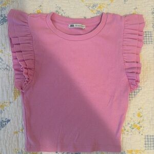 Zara Pink Short Sleeve Tee with Ruffle Details